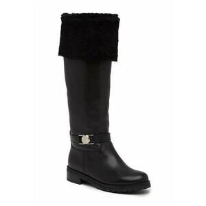NEW VERSACE women's fur tall leather boots in black